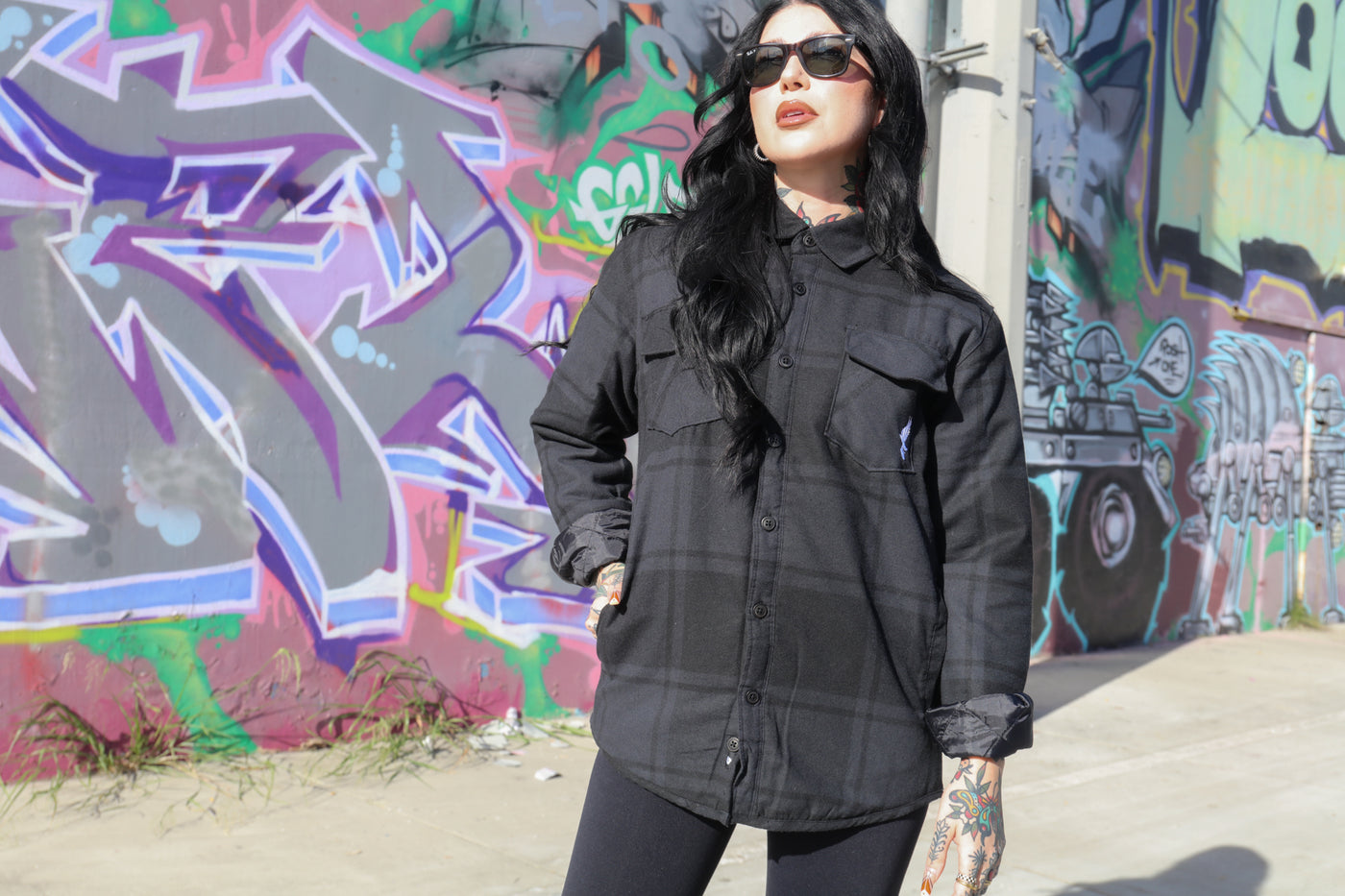 Dove & Grenade Quilted Flannel Jacket (Black Plaid)